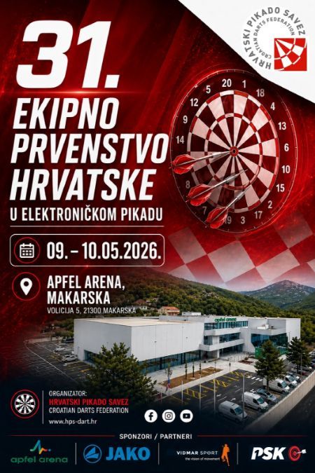 Najava 31. Ekipnog Prvenstva Hrvatske u elektroničkom pikadu u Makarskoj od 09. do 10. svibnja 2026. i najava novog kriterija za ekipne kvote na Prvenstvu Hrvatske