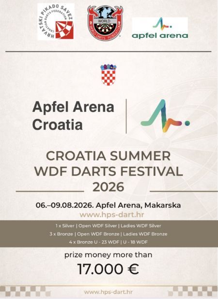 CROATIA SUMMER WDF DARTS FESTIVAL 2026, 06.08.-09.08.2026. Makarska